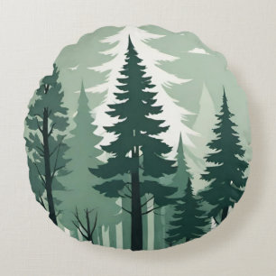 Coussins Ronds Forêt Silhouette tranquille