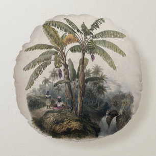 Coussins Ronds Forêt tropicale antique de bananiers   Bota vintag
