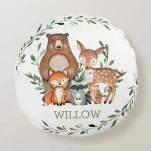 Coussins Ronds Forêt Whimsical Animaux Végétation
