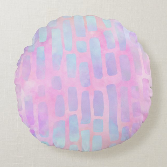 Coussins Ronds Formes de rectangle bleu sur fond rose  (Devant)