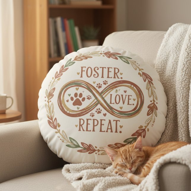 Coussins Ronds Foster Love Répéter pour Animaux (Personalized pet foster pillow)