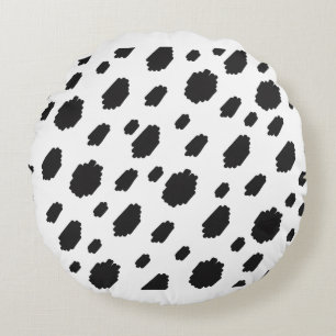 Coussins Ronds Fourrure de vache noire et blanche à taches