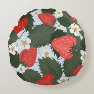 Coussins Ronds Fraises : motif de fruits d'été.