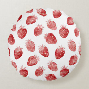 Coussins Ronds Fraises Points Rouges Blancs