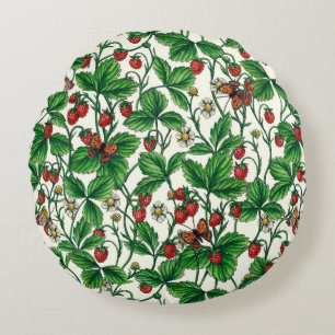 Coussins Ronds Fraises sauvages sur blanc