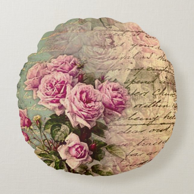 Coussins Ronds francais chic, shabby chic, roses roses roses, flo (Devant)