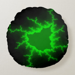 Coussins Ronds Frappes de foudre verte Alien en Pitch noir