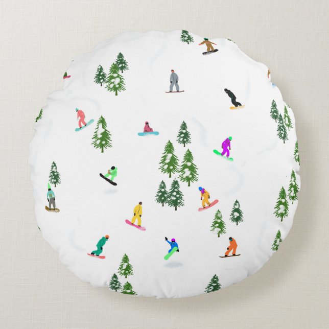 Coussins Ronds Freeride Snowboarder Illustration de snowboard (Devant)