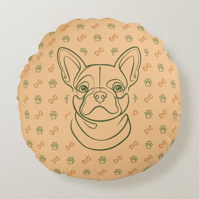 Coussins Ronds French Bulldog Decorative Line Art Pattern (Devant)