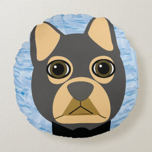 Coussins Ronds French Bulldog, Frenchie Brown et Grey