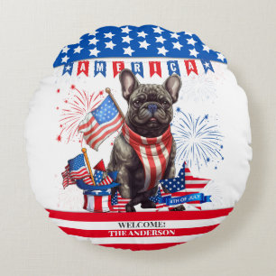 Coussins Ronds French Bulldog Happy 4 juillet Amérique patriotiqu