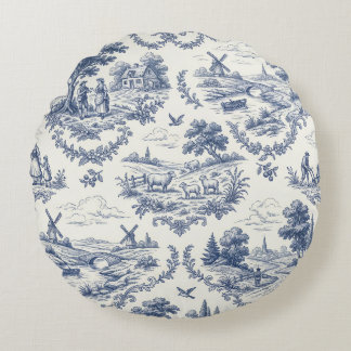 Coussins Ronds French Country - Blue & Cream Toile Countryside
