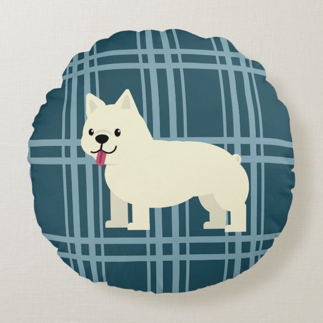 Coussins Ronds Frenchie Plaid Blue (Devant)