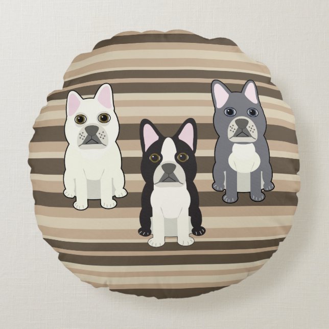 Coussins Ronds Frenchies Neutral Striped (Devant)