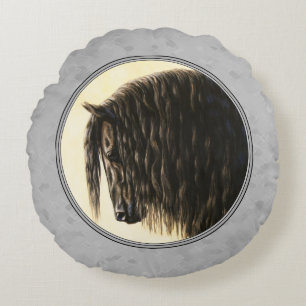 Coussins Ronds Friesian Draft Horse Silver Grey