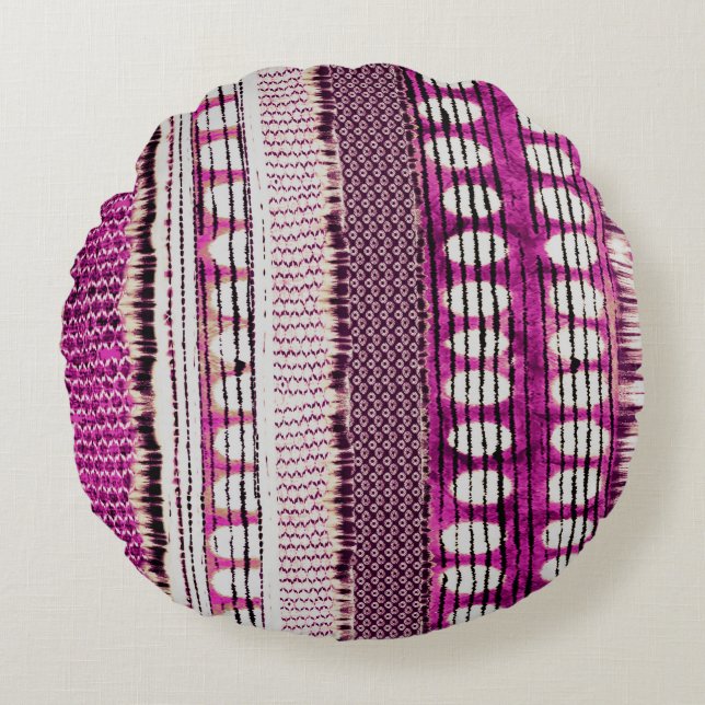 Coussins Ronds Frontière ethnique de Fuchsia Abstraite (Devant)