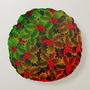Coussins Ronds Fruit d'hiver vert rouge feuille