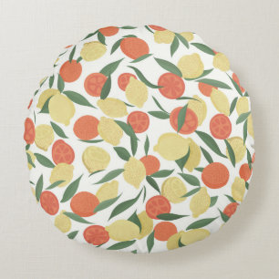 Coussins Ronds Fruits au citron et à l'orange avec feuilles sur f