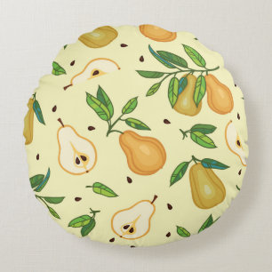 Coussins Ronds Fruits de poires jaunes : Illustration Vintage.