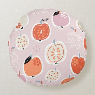 Coussins Ronds Fruits de pomme, abstrait, motif d'été
