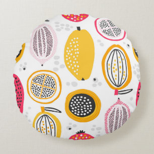 Coussins Ronds Fruits exotiques tirés à la main : été Vintage
