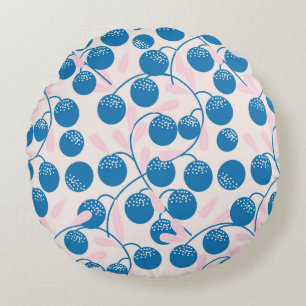 Coussins Ronds Fruits ronds bleus aux feuilles roses, en p transp