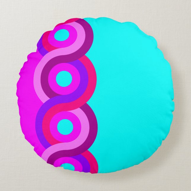 Coussins Ronds Fuchsia&Turquoise Plaive Motif (Devant)
