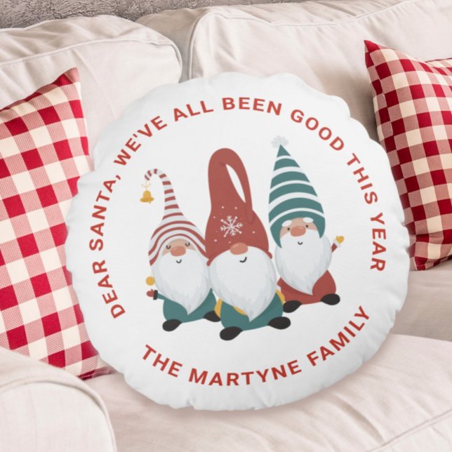 Coussins Ronds Fun Holiday mignon Personnalisé Noël Gnome (Créateur téléchargé)