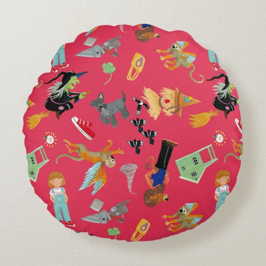 Coussins Ronds Fun Wizard of Oz on red children's design (Devant)