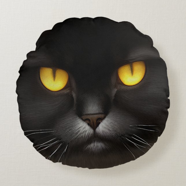 Coussins Ronds Funny Fluffeux noir Perse noir chaton visage (Devant)