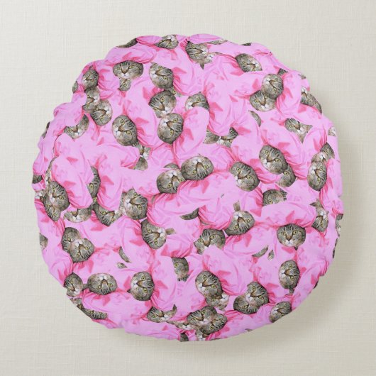 Coussins Ronds Funny Motif de chat rose (Devant)