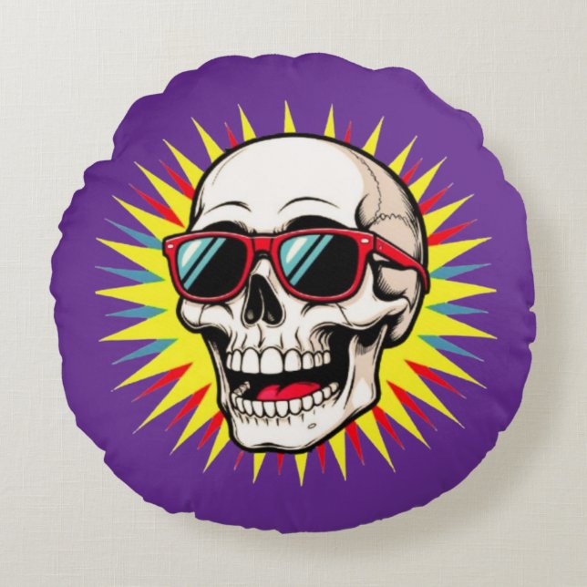 Coussins Ronds **Funny Skull With Sunglasses – Cartoon Laughing S (Devant)