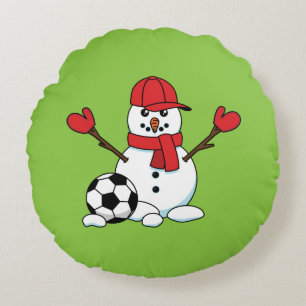 Coussins Ronds Funny Snowman with Soccer Ball