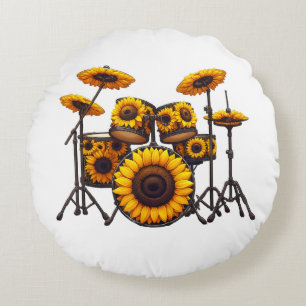 Coussins Ronds Fûts Fleur de tournesol Musicien Musique Florale