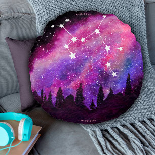 Coussins Ronds Galaxie Rose Constellation du Sagittaire Zodiaque