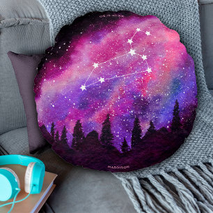 Coussins Ronds Galaxie Rose Constellation du zodiaque Lion Annive