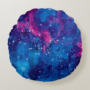 Coussins Ronds Galaxie spatiale aquarelle ciel nocturne avec étoi