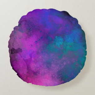 Coussins Ronds Galaxy Paint Splatt effet rose bleu vert