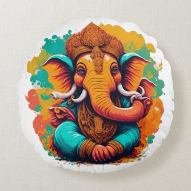 Coussins Ronds Ganesha, ganesh, ganapati enlever les obstacles #1 (Devant)