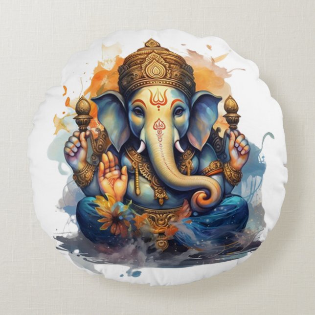 Coussins Ronds Ganesha, ganesh, ganapati enlever les obstacles #2 (Devant)