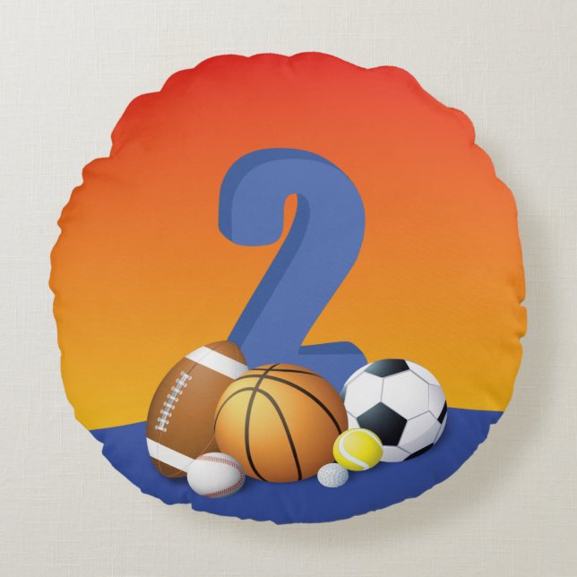 Coussins Ronds Garçon 2e anniversaire Sports Balls (Devant)
