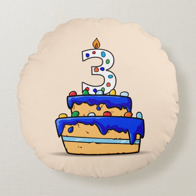 Coussins Ronds Garçon 3e anniversaire, 3 sur Gâteau bleu doux (Devant)