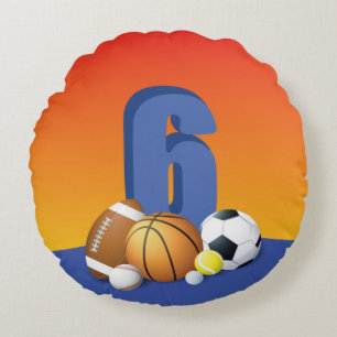 Coussins Ronds Garçon 6e anniversaire Sports Balls