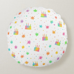 Coussins Ronds Gâteau d'anniversaire à l'aquarelle arc-en-ciel pe
