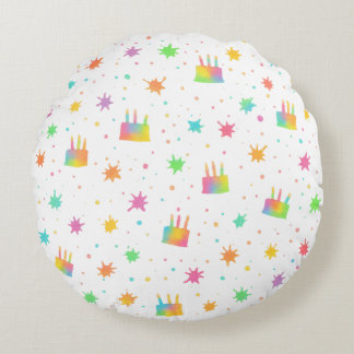 Coussins Ronds Gâteau d'anniversaire à l'aquarelle arc-en-ciel pe