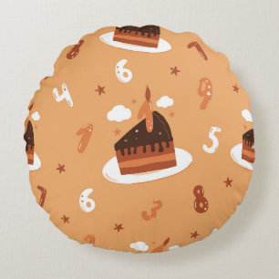 Coussins Ronds Gâteau d'anniversaire fantaisiste et nombres en mo