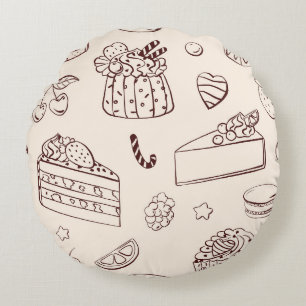 Coussins Ronds Gâteau de fraise et cheesecake motif d'art en lign