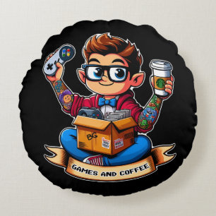 Coussins Ronds Geek de jeux et de café