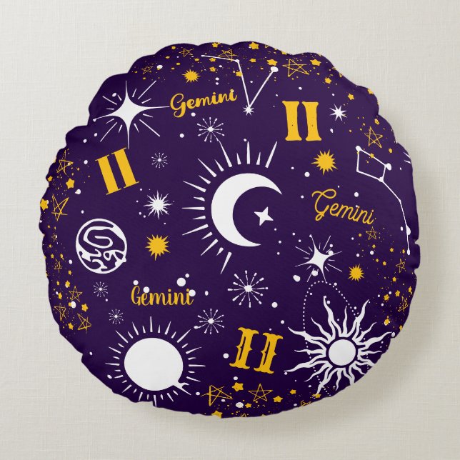 Coussins Ronds Gemini astrologie signe de naissance zodiaque univ (Devant)