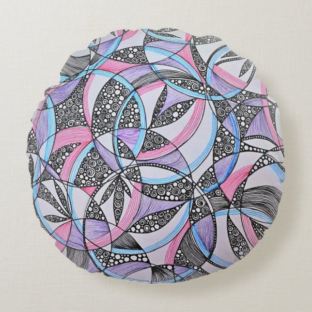 Coussins Ronds Geometric Circles Kaleidoscope Round Pillow (Devant)